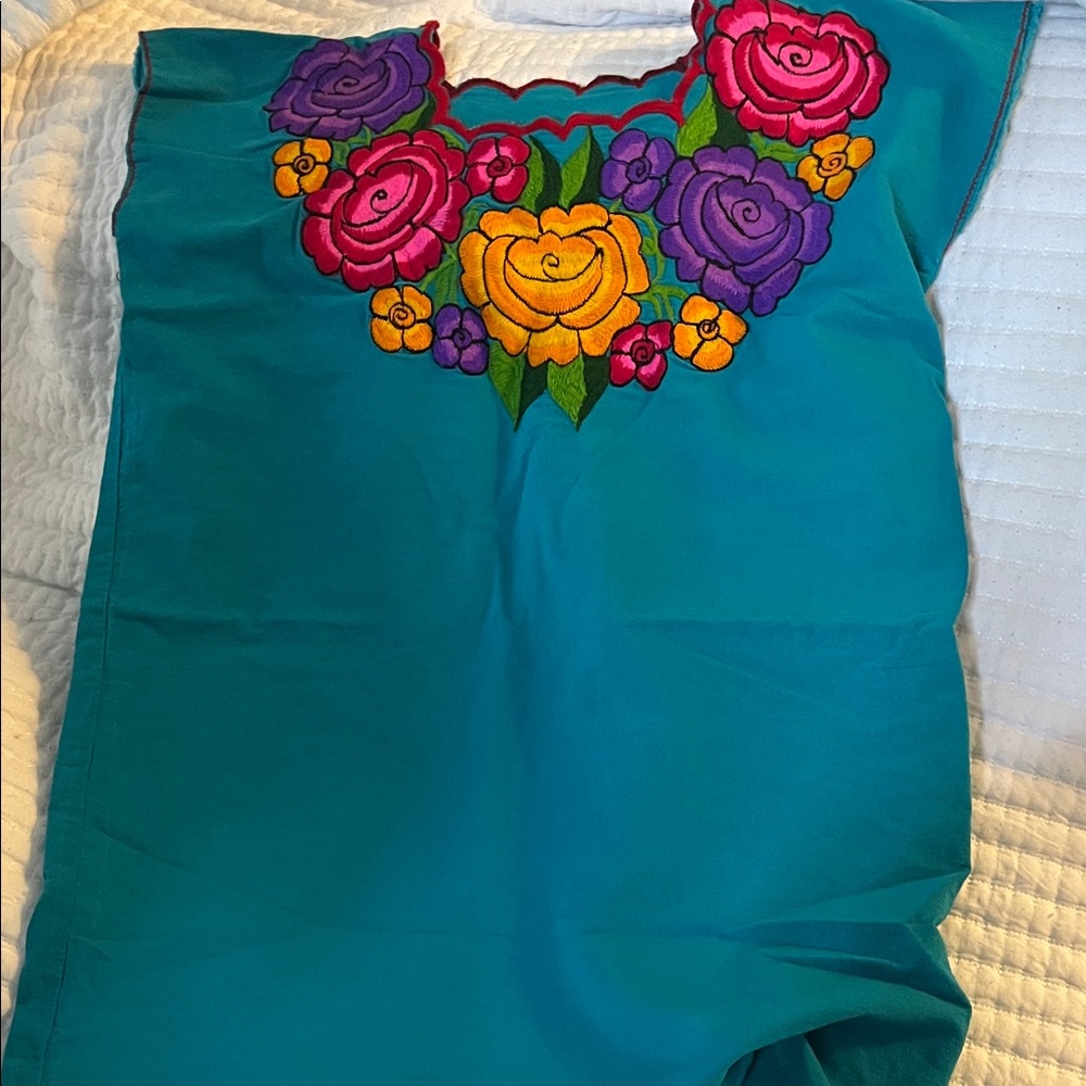 Embroidered Floral Teal Dress